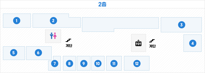 2층 안내도이며 관광과, 재정과, 기획실, 시민소통실(소규모), 문화예술과, 행정지원과, 감사실, 자치행정국장실, 부시장실, 사장실, 시민소통실, 회의실이 배치되어 있습니다